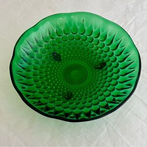 Vintage Anchor Hocking Forest Green Hobnail 3-Footed Bowl 6.25"